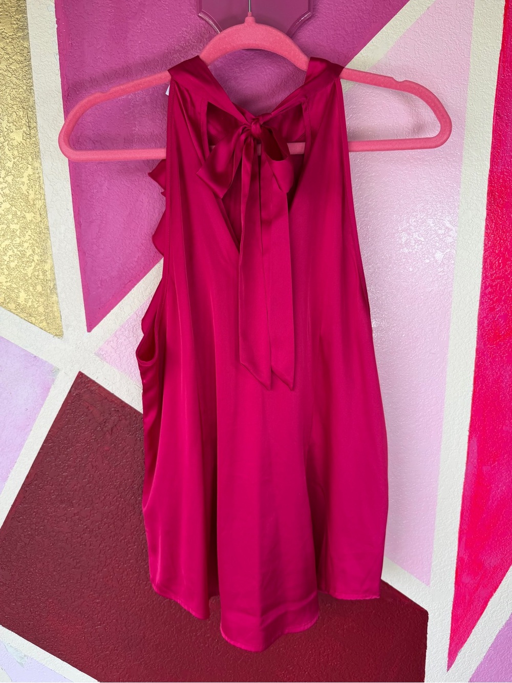 New York & Company Magenta Ruffle Front Halter Blouse sz L - Picture 5 of 10